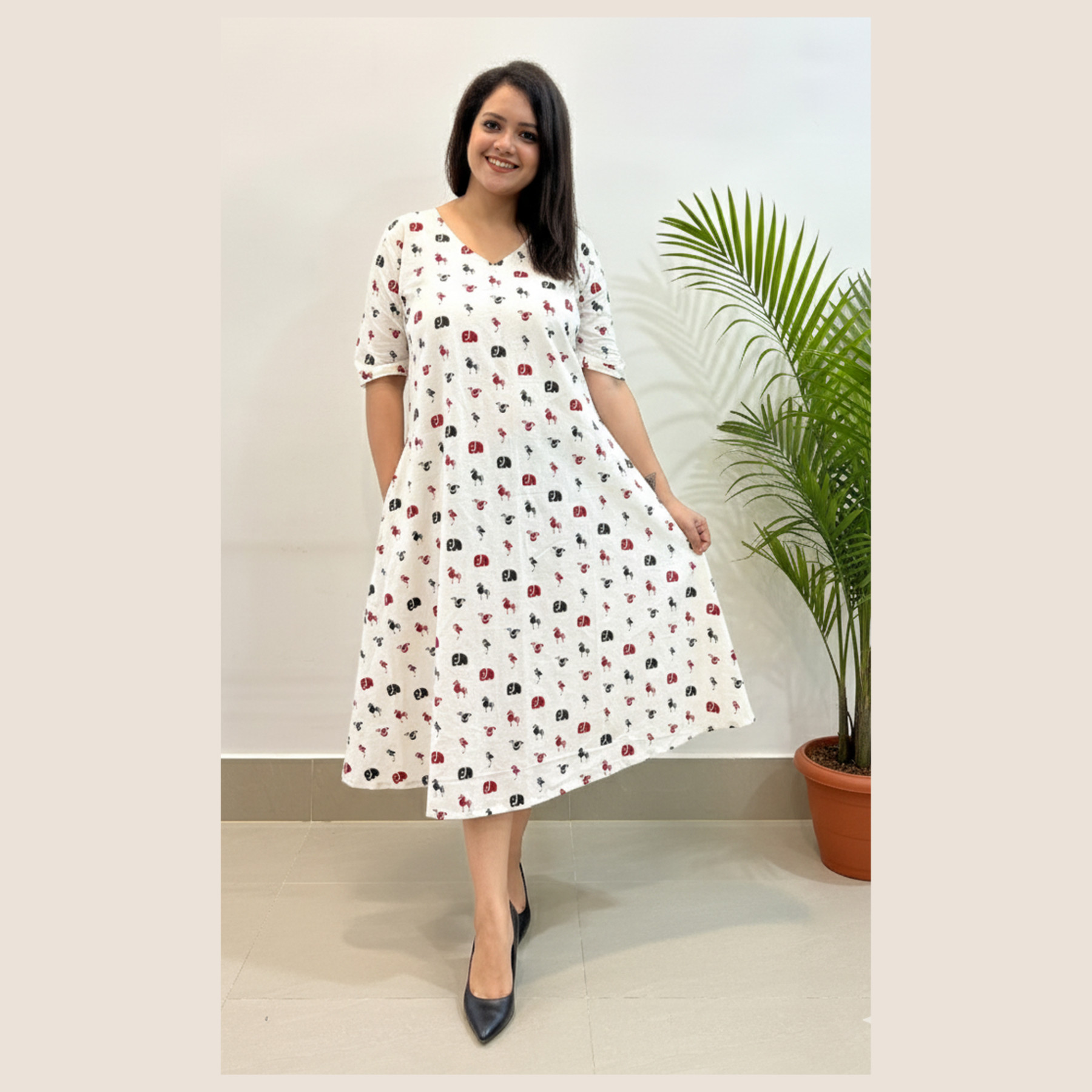 Animal Printed White Pure Cotton Female Indo Western Dress