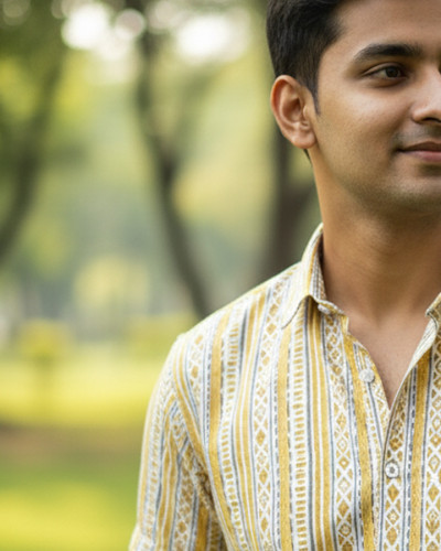 Yellow Lines Pure Cotton Half Sleeve Shirt