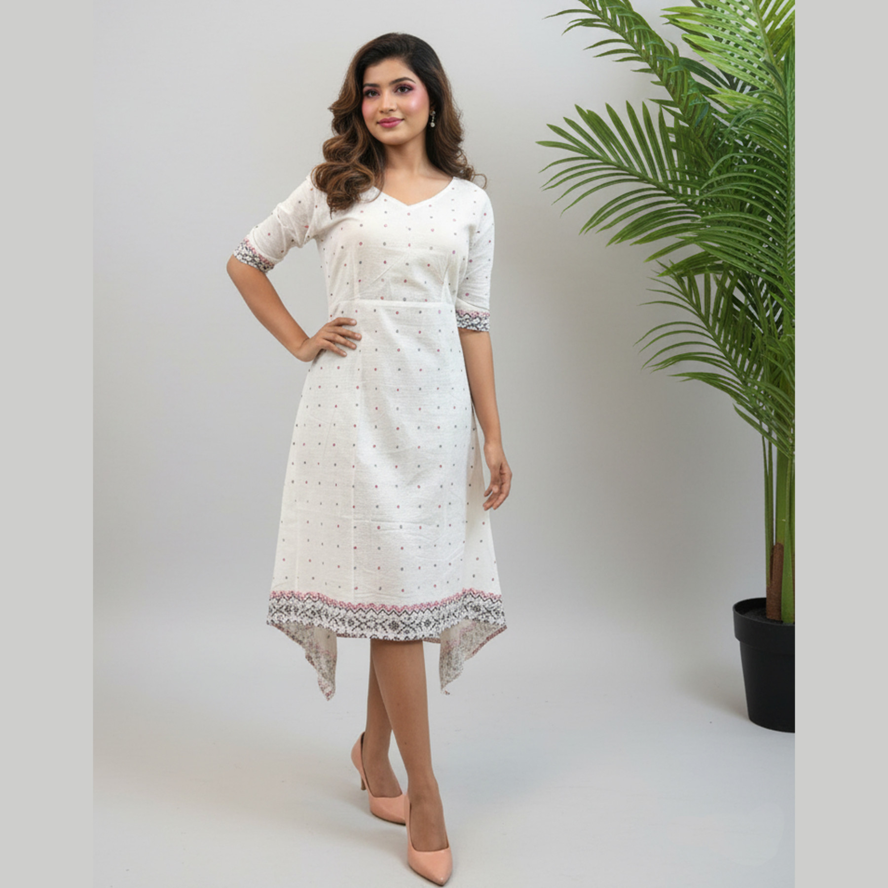 White Pure Cotton Dress For Women