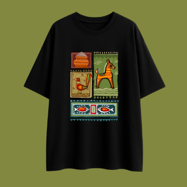 Banglar Shilpo- Classic Bangla artistry Oversized Graphic T-shirt