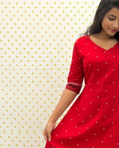Red Pure Cotton Dress For Women