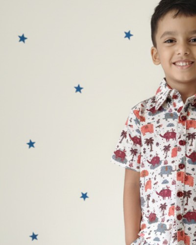 Kids Cotton Half Sleeves Shirt Shorts Set With Elephant print