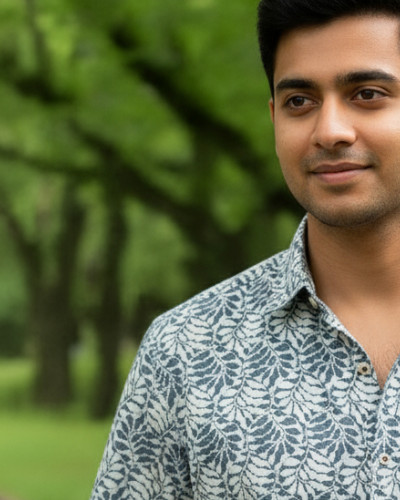 Leaf Motif Pure Cotton Half Sleeve Shirt
