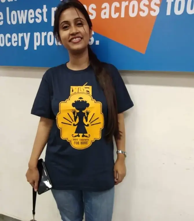 A weRbangali customer wearing a Bengali graphic tee