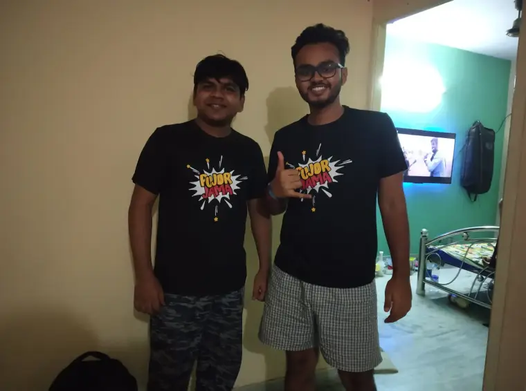 A weRbangali customer wearing a Bengali graphic tee